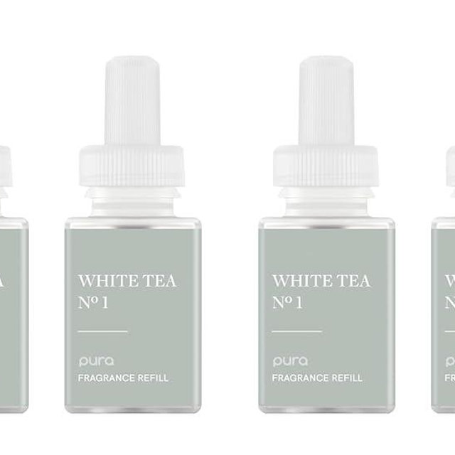 Pura Smart Home Air Diffuser Fragrance - Smart Scent Refill - Up to 120-Hours of Premium Fragrance per Refill for Home, Office & Apartment - 4 Pack, White Tea No. 1