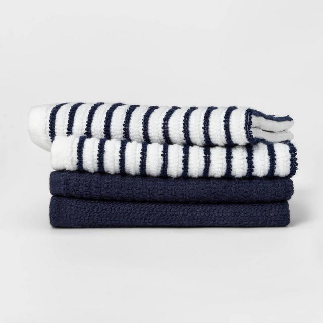 4pk Cotton Striped Dish Cloths Blue - Room Essentials™