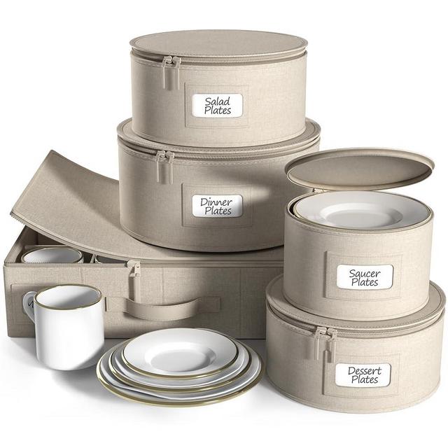 Sorbus China Storage Containers Hard Shell - Glass & Dish Storage Containers for Transport, Moving, Party - 5 Pc. Stackable Plate Storage Set for Dinnerware, Mugs, Cups - Felt Plate Protector included