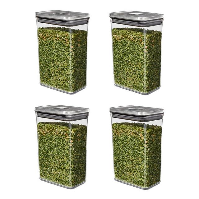 OXO Steel POP Container Medium Rectangle - 2.7 Qt (Pack of 4) Food Storage Containers Airtight for Rice, Pasta & More, Grey