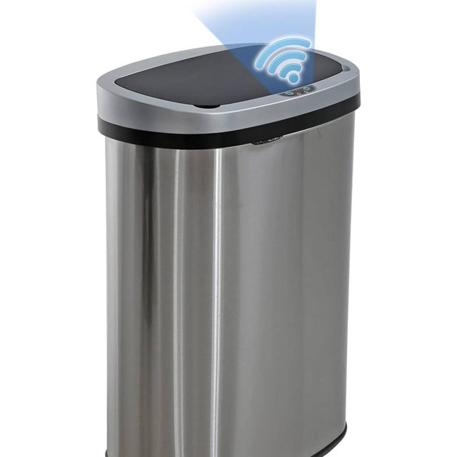 BestOffice | 13 Gallon Trash Can with Lid | Automatic Touchless Garbage Can | Odor Control | Modern Oval Design | Easy to Clean | Stainless Steel | Fits Any Kitchen, Bathroom, Office or Home