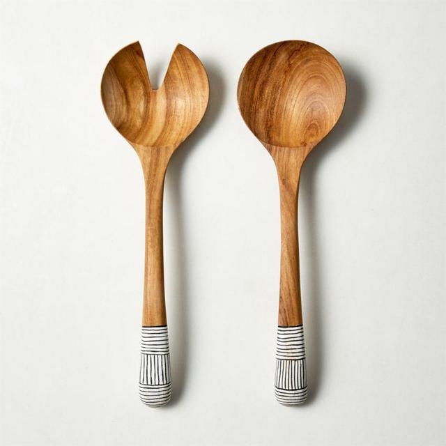 Crosshatch Wood Salad Servers Set of 2