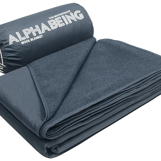 AlphaBeing Waterproof Outdoor Blanket with Merino Wool, Extra Thick Warm, Windproof, Packable Stadium Blankets for Cold Weather, Camping Gift, Pet, Car, Picnic, Concerts, 79" x 59", Navy
