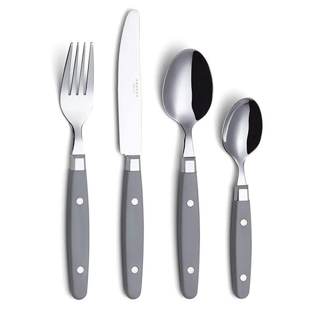 ANNOVA Silverware Set 24 Pieces Stainless Steel Cutlery Color Handle With Rivet/Retro Style Flatware - 6 x Dinner Knife, 6 x Dinner Fork, 6 x Tablespoon, 6 x Teaspoon (Grey, 24 Pieces)