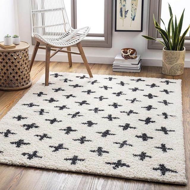 Livabliss Moroccan Soft Mora Shag Area Rug,7'10" x 10',Cream/Charcoal