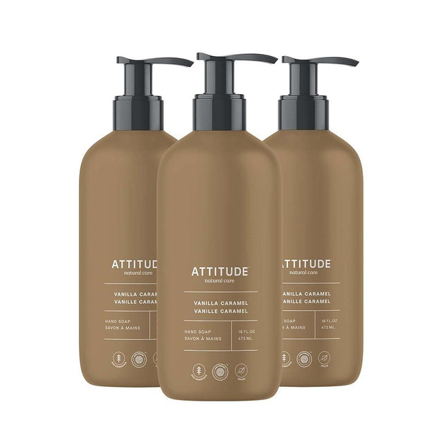 ATTITUDE Limited Edition Liquid Hand Soap, EWG Verified, Plant and Mineral-Based, Vegan Personal Care Products, Vanilla Caramel, 16 Fl Oz (Pack of 3)