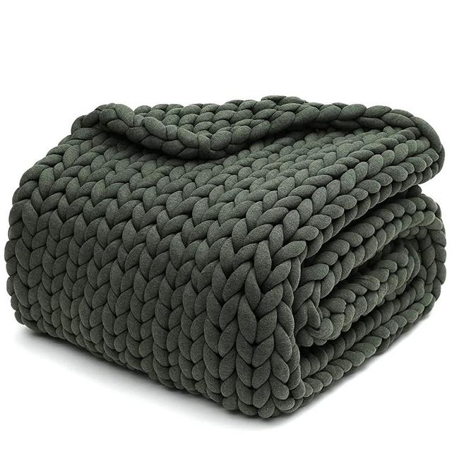 YnM Knitted Weighted Blanket, Hand Made Chunky Knit Weighted Throw Blanket for Sleep or Home Décor (Forest Green, 50''x60'' 10lbs)