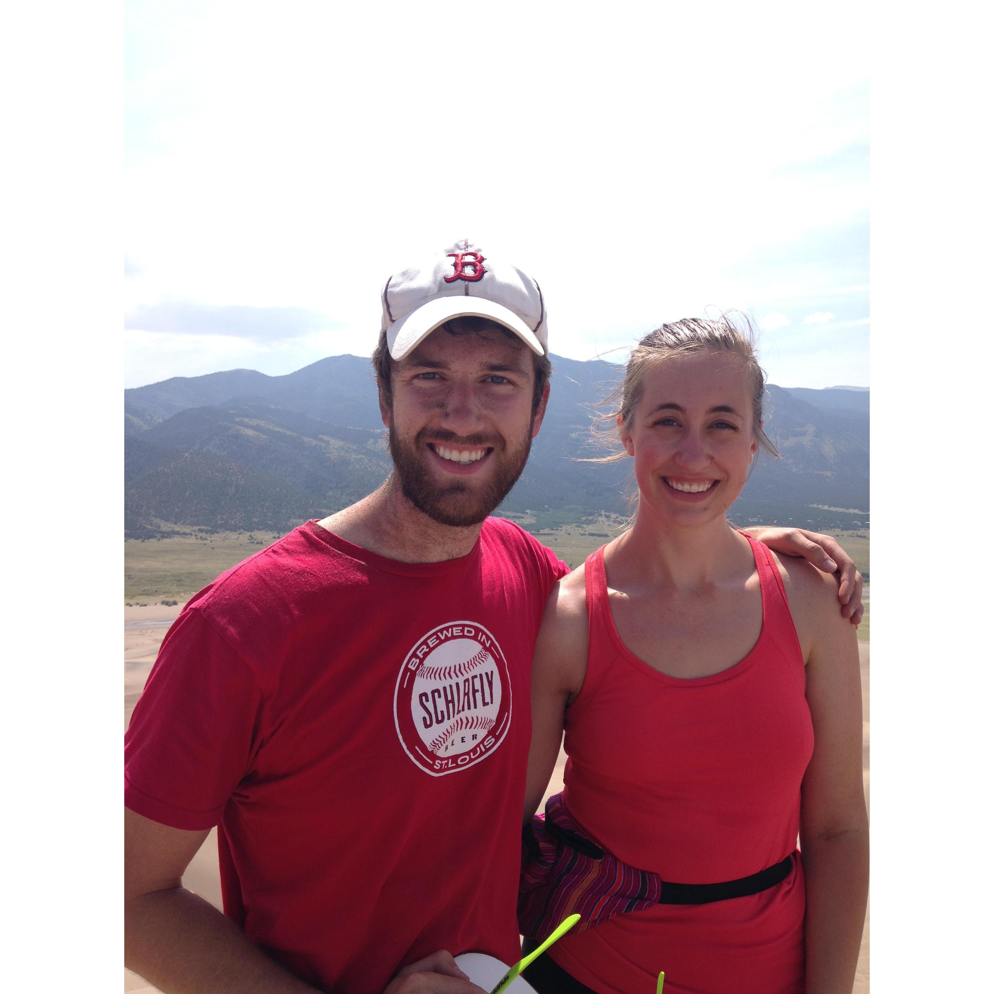 Colorado sand dunes, summer of 2015. We hiked up a lot of sand and got very sandy sledding back down!