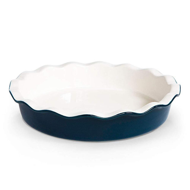 Pie Dish, by Kook, Round Pie Pan/Plate, Deep Dish, Ruffled Wave Edge, for Kitchen Cooking/Baking Dessert Dinner, 10-Inch Ceramic make, 42oz (Navy)