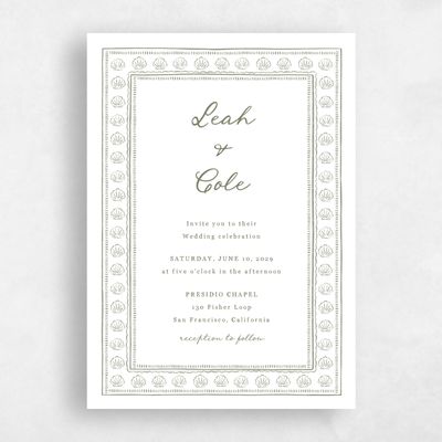 Khaki Green Wedding Invitation - Martinique Portrait