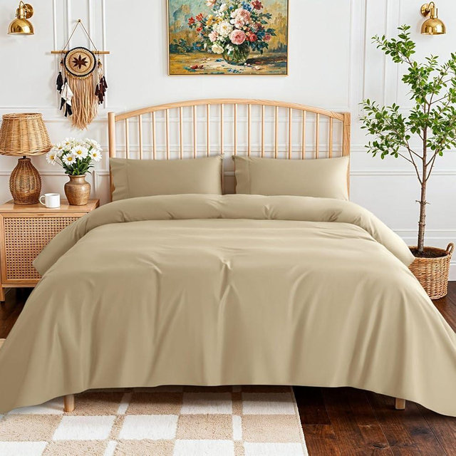 SONORO KATE 100% Egyptian Cotton Sheets - 800 Thread Count, 5-Star Hotel Sateen Weave Bed Sheets, Cooling, Soft & Breathable Bed Sheets Set, Fits 16" Deep Pocket - 4 PC (Beige,Queen)