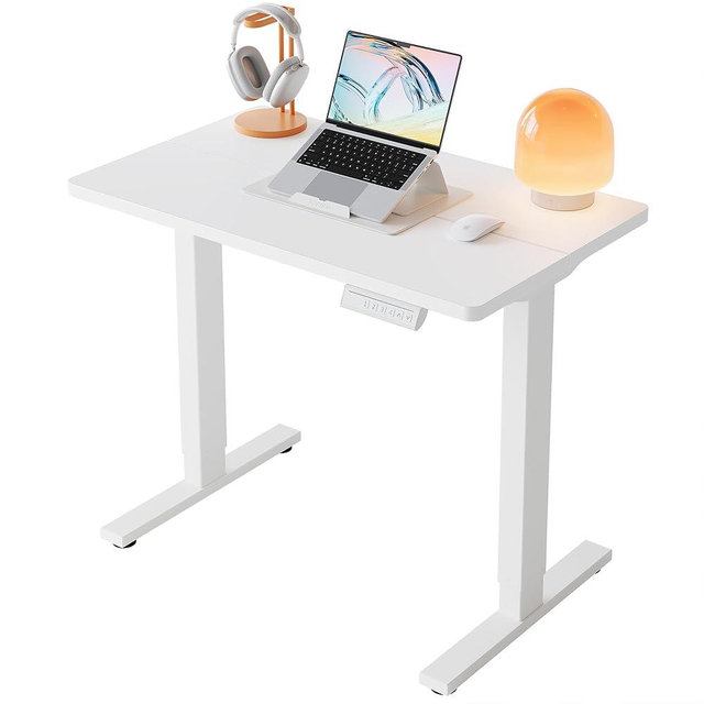 HUANUO 32" Small Electric Standing Desk Adjustable Height, 4 Memory Height Settings, Sit Stand Up Desk for Home Office & Computer Workstation, White