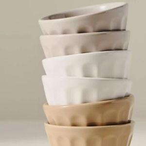 The Latte Stoneware Nut Bowls, Assorted Set of 6: Amelie Edition
