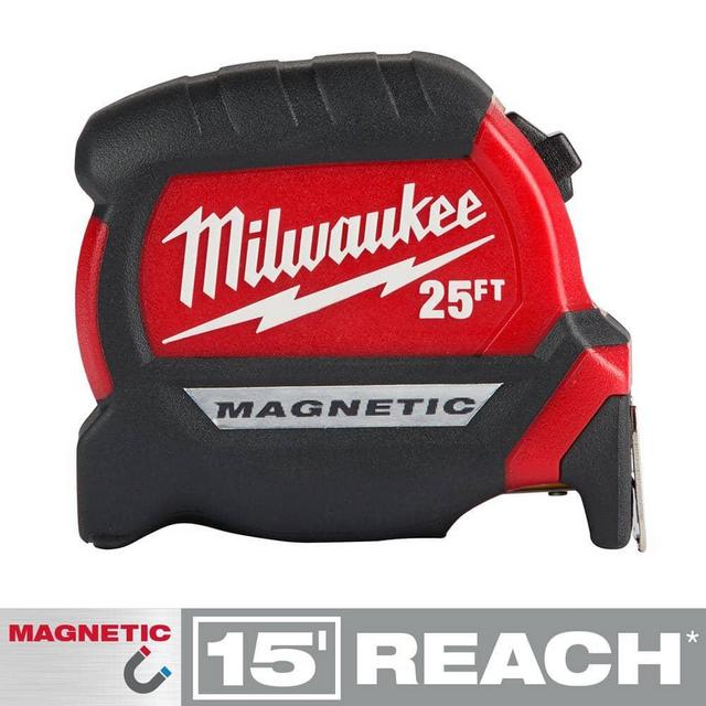 25 ft. x 1-1/16 in. Compact Magnetic Tape Measure with 15 ft. Reach