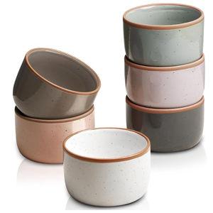 Morandi Color Ramekins Set of 6, 6 oz Creme Brulee Ramekin Oven Safe, Porcelain Ramekin Bowls, Mini Cheesecake Pans, Small Baking Dish, Dipping Sauce Bowls, Ramekins for Baking Souffle, Ice Cream