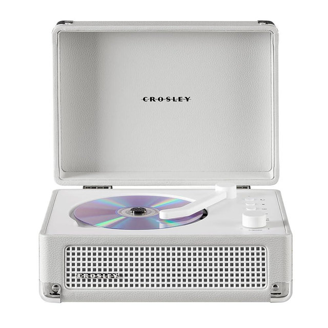 Crosley CR3505A-WS Cruiser Retro Portable CD Player with Stereo Bluetooth Speakers and FM Radio, White Sand