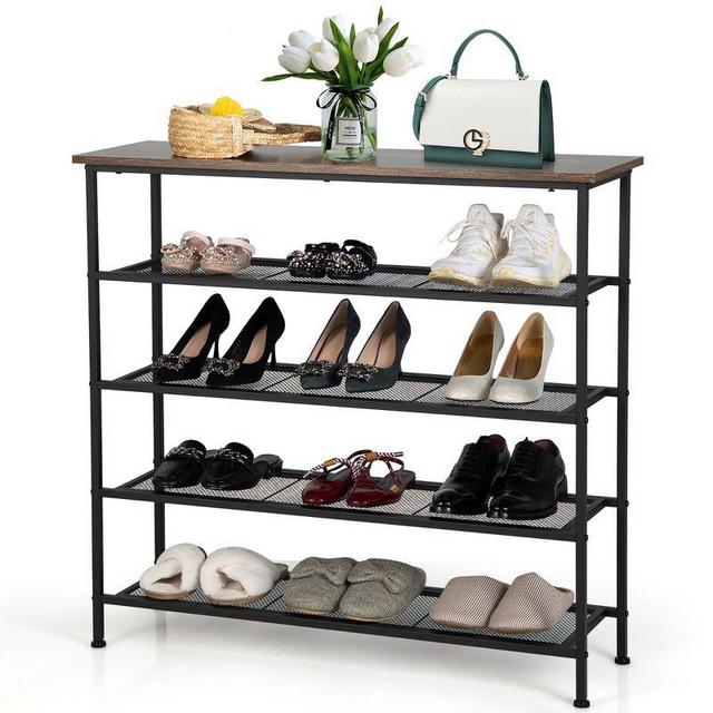 Shoe Rack 5-Tier Shoe Storage Organizer W/4 Metal Mesh Shelves for 16-20 Pairs
