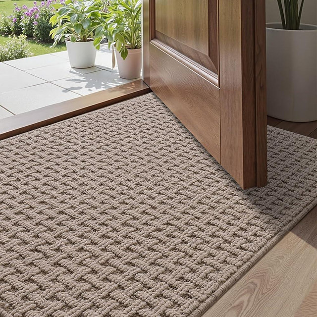 LUMI Washable Door Mat Indoor Entrance 24x36, Dirt Trapper Front Door Mats with Absorbent Interior and Non-Slip Rubber Backing, Entryway Doormat, Beige