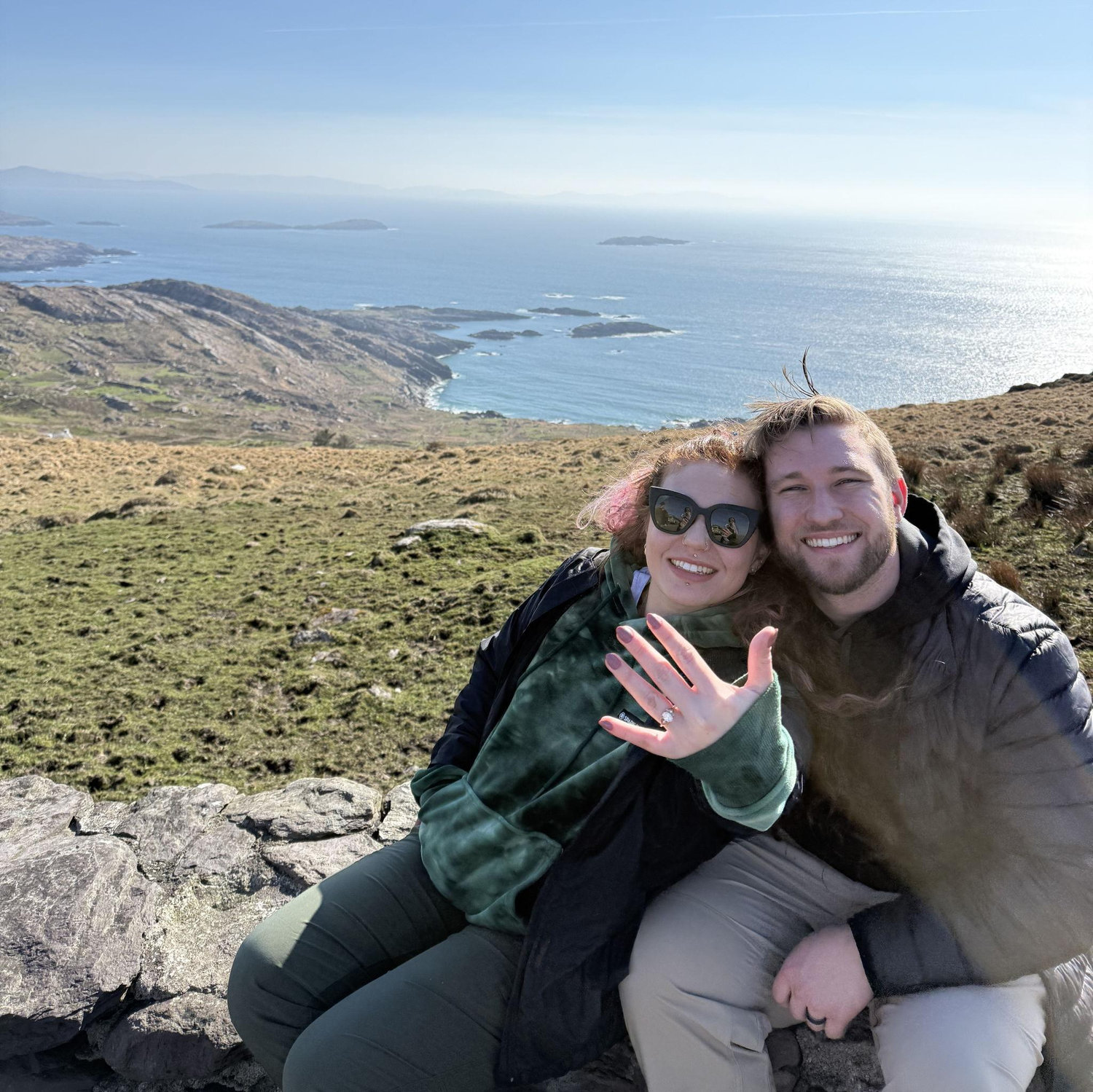 Enjoying the sunshine on the way to the Cliffs of Moher in Ireland