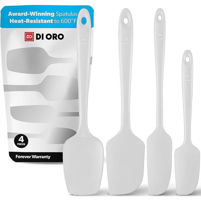 DI ORO Silicone Spatula Set - Rubber Kitchen Spatulas for Baking, Cooking, & Mixing - 600°F Heat-Resistant & BPA Free Silicone Scraper Spatulas for Nonstick Cookware - Dishwasher Safe (4pc, Stone)
