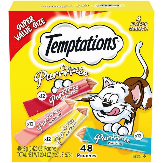 Temptations Creamy Puree Variety Pack of Lickable Cat Treats, 0.42 oz. Tubes, 48 Count