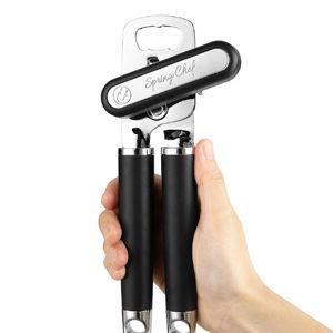 Spring Chef Stainless Steel Can Opener - Manual with Soft Grip Handles, Easy Turn, Heavy Duty Hand Can Openers for Seniors with Smooth Edge - Magnetic Lid Remover - Black