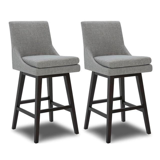 CHITA Bar Height Swivel Barstool with Back Set of 2, FSC Certified Upholstered Bar Stool, 30.7" H Seat Height, Fabric in Fog