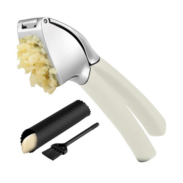 Zulay Kitchen Garlic Press Comfort Grip with Peeler and Brush