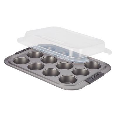 Anolon Advanced Bakeware 12 Cup Nonstick Muffin Pan with Silicone Grips Gray