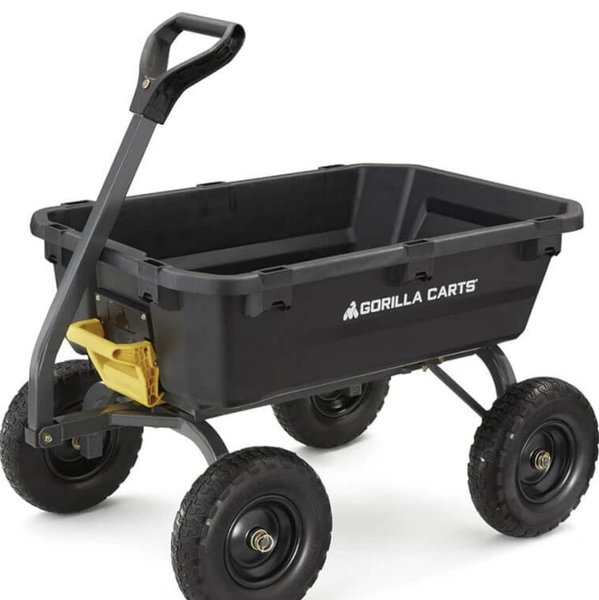 GORILLA CARTS 7 cu. ft. Heavy Duty Plastic Dump Garden Cart, 1200 lbs. Capacity, Pull/Tow Handle Design GCG-7