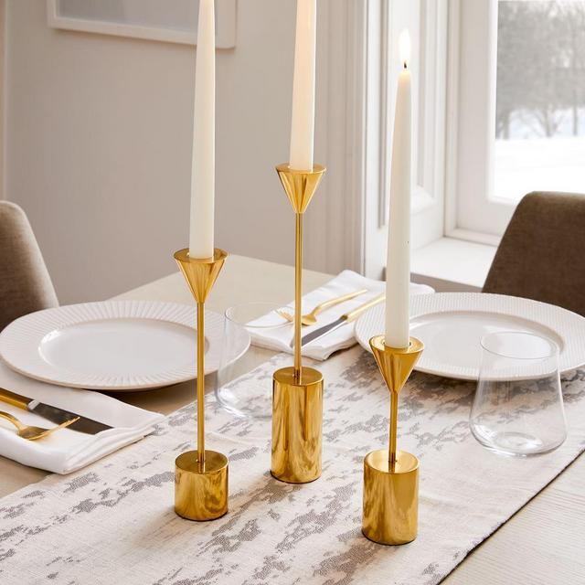 Hammond Candlelight, Taper Holder, Polished Brass, Set of 3