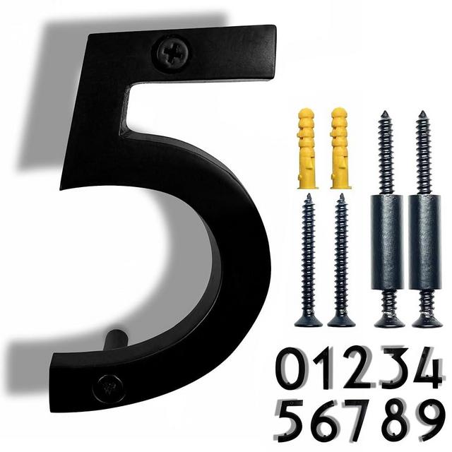 NACH Floating Mount Shadow House Address Number For Outside or Inside, Metal Modern House Numbers For Mailbox, Front Door, Maximum Rust Protection, Black Aluminum, 4 inch, Number 5, HH-SDW4-BLK-5