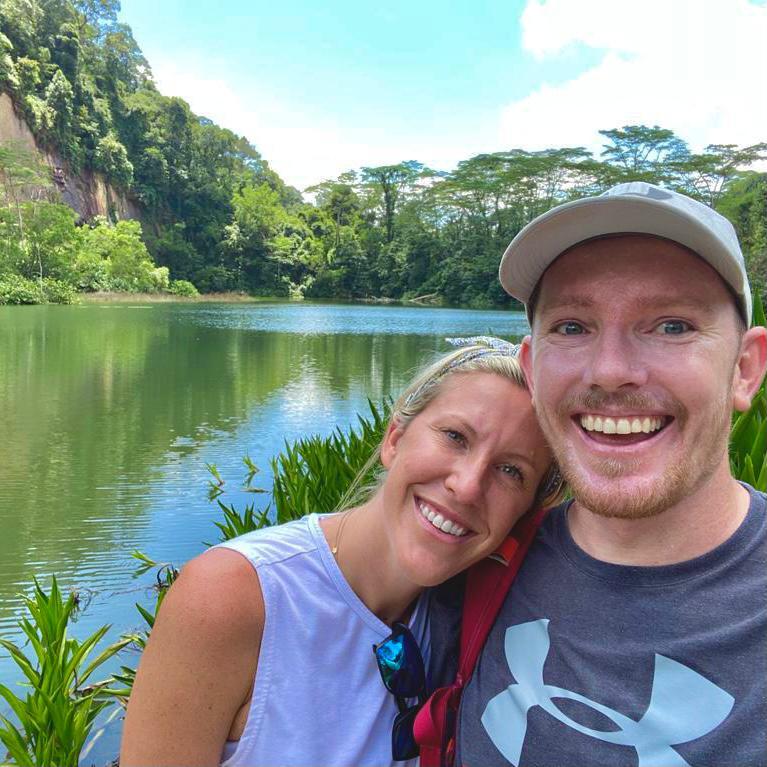 Our first photo together - on a hiking date at Bukit Timah Nature Reserve in Singapore.