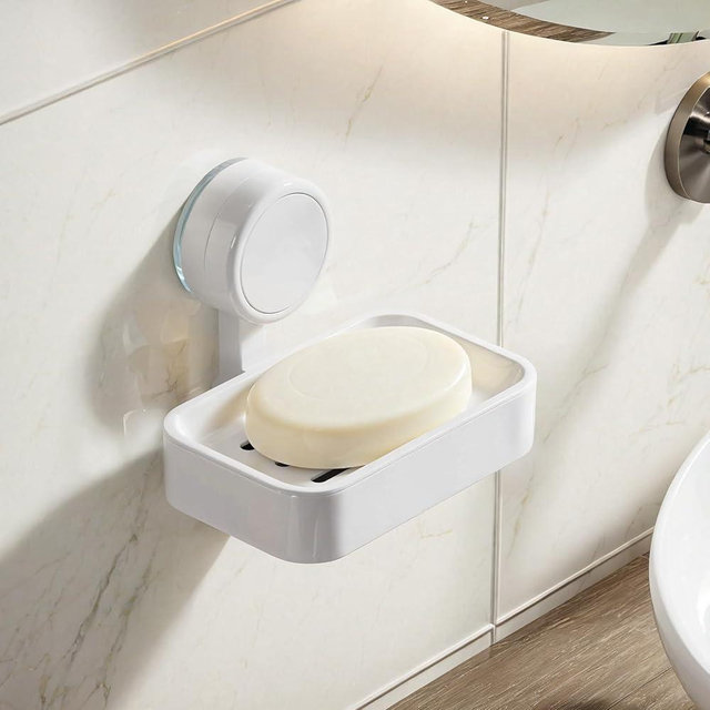 PAVSTINE Soap Dish Holder for Shower Suction Cup Soap Holder Wall Mounted Drainage Storage, No Drill Soap Tray Holder Strong Vacuum Attached Removable Soap Dish, White