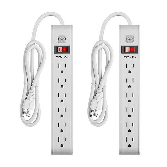 Power Strip Surge Protector with 6 Outlets, 4 Feet Extension Cord, 2-Pack, 1000 Joules, Multiple Protection Outlet Strip, Wall Mountable for Home, Office and Travel, ETL Listed, White