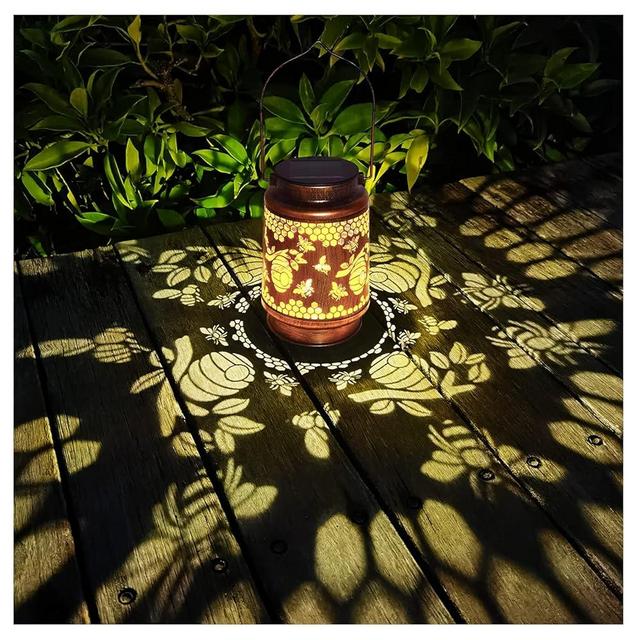 Solar Lanterns Outdoor Hanging Honeybee Decor Lantern,Waterproof Hollow Out Retro Metal Decorative Garden Light,Graceful Decoration for Patio,Yard,Landscape,Walkway,Festival