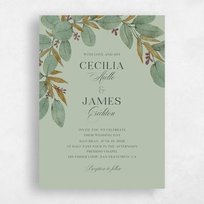 Laurel Green Wedding Invitation - Nutmeg Portrait