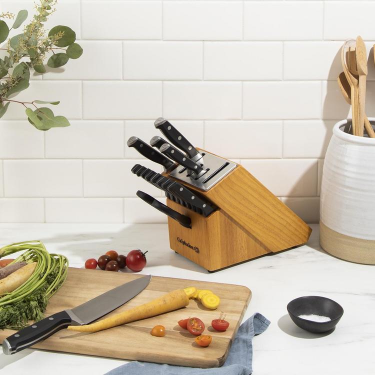 Select by Calphalon Self-Sharpening Knife Set with Block, Cutlery Set, 15-Piece, with SharpIN Self-Sharpening Knife Block, Dark Wood