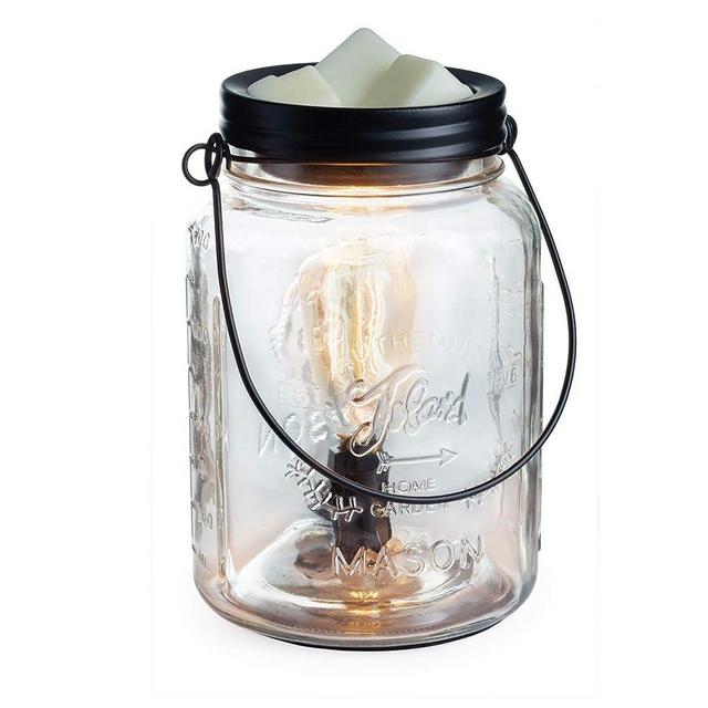 CANDLE WARMERS ETC. Vintage Style Bulb Fragrance Warmer- Light-Up Warmer for Warming Scented Candle Wax Melts and Tarts or Essential Oils to Freshen Room, Clear Mason Jar