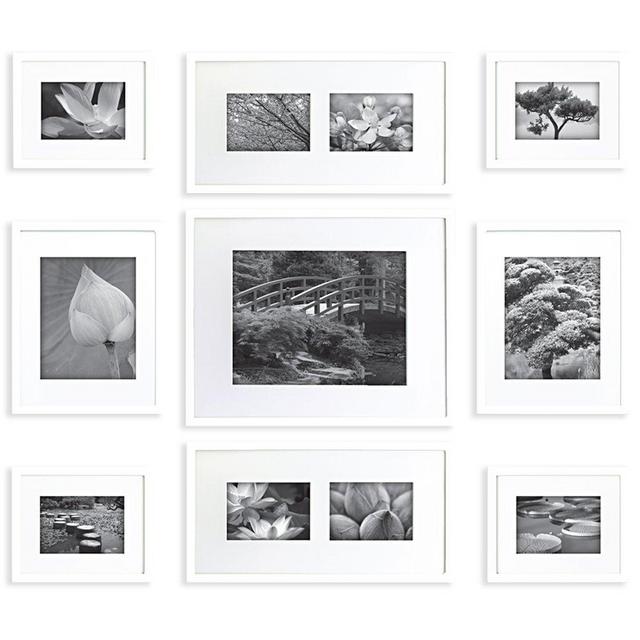 Gallery Perfect White Photo Gallery Wall Decorative Art Prints & Hanging Template 9 Piece Frame KIT, Set