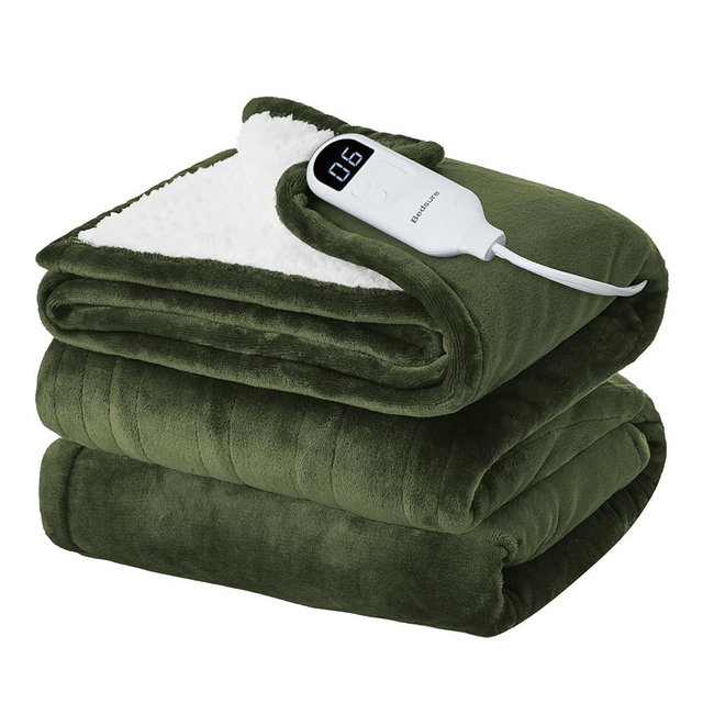 Bedsure Electric Blanket Full Size - Heated Blanket with 6 Heat Settings, Flannel Heating Blanket with 10 Time Settings, 8 hrs Timer Auto Shut Off (72x84 inches, Olive Green)