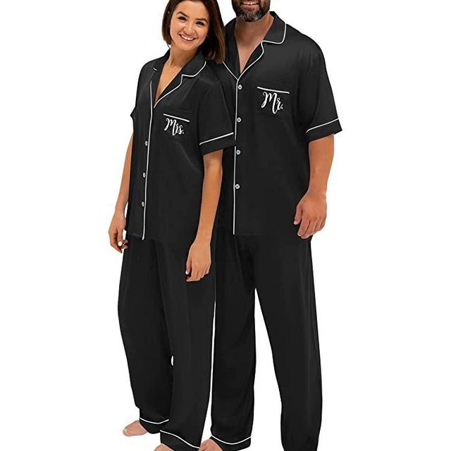 AW BRIDAL Matching Pajamas for Couples, 4 Piece Silk Pajamas Short Sleeve Button Down Pjs Sets Mr Mrs Pajamas, S-XL
