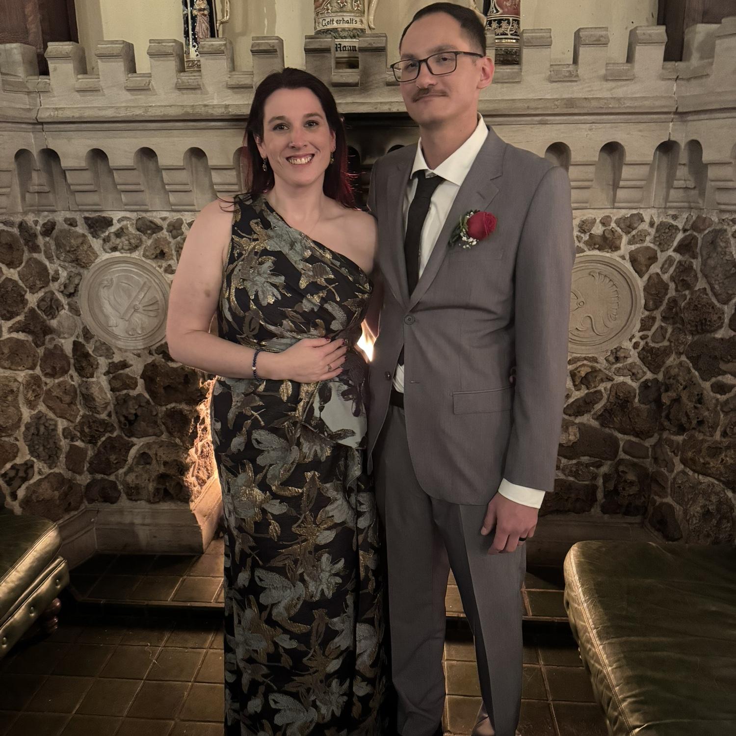 All dressed up for the wedding of two friends in February 2025. The Persky wedding was a wonderful affair, reminding us how lucky we are to have such wonderful friends.