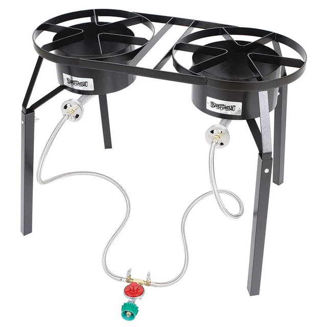 Bayou Classic Dual Burner Cooker - High Pressure, Dual 14 in Surfaces - 36 in - Steel