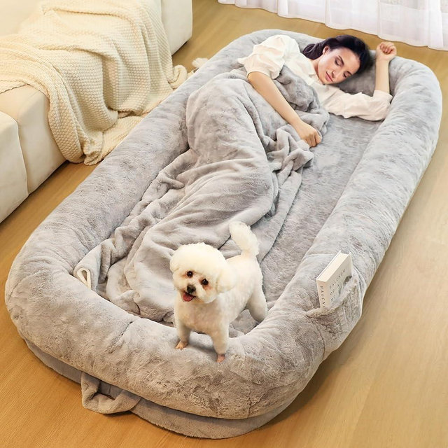 Murago Human Dog Bed for Adults, 71" Long Human Size Dog Bed, Removable Cover, Washable, Waterproof, Orthopedic Design [Light Grey]