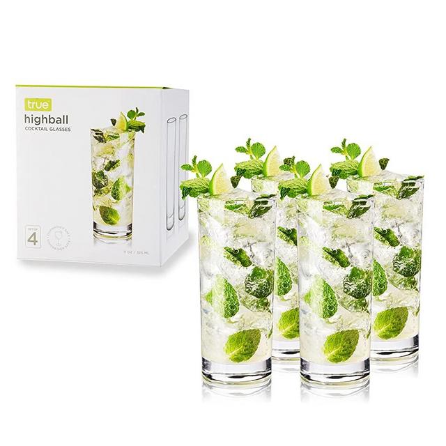 True Highball Cocktail Drinking Glasses with Heavy Base, Tall Glass Tumbler, 11 ounces, Set of 4