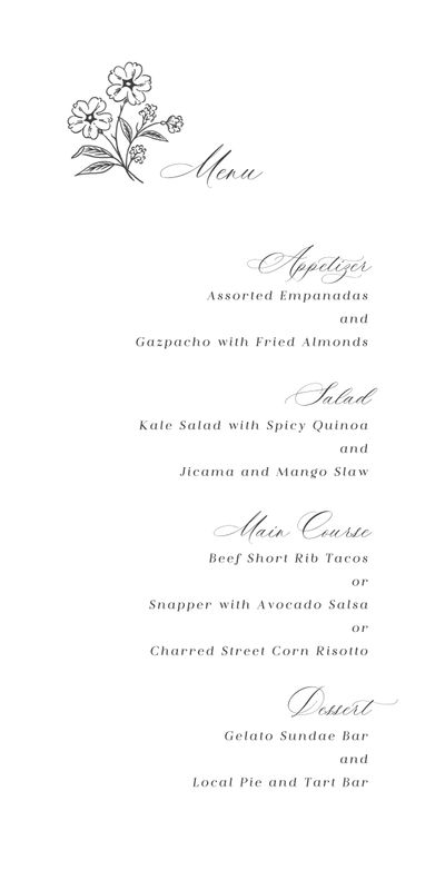 White Half arch Wedding Menu - Artura