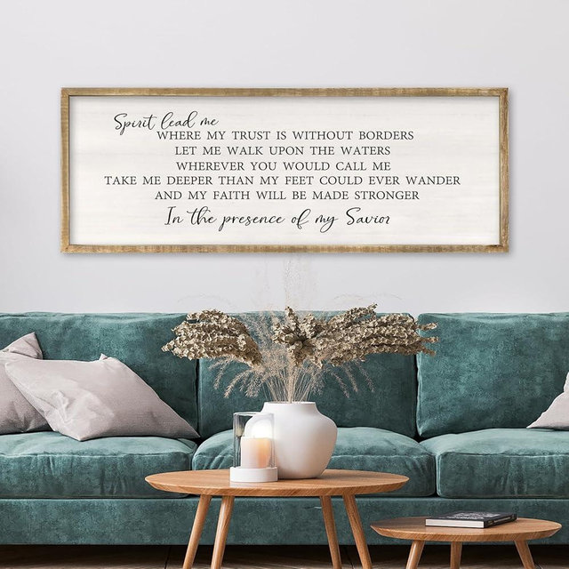 RLWangChao Spirit Lead Me Wall Art Decor 32x12 Inch Large Inspirational Sign Wooden Framed Religious Worship Song Encouraging Print For Bedroom Living Room motivational Office Wall Hanging (Wood)