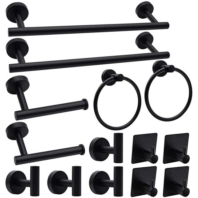 14-Pieces Matte Black Bathroom Accessories Set, SUS304 Stainless Steel Bathroom Hardware Set, Bath Towel Bar Set, Towel Racks for Bathroom Wall Mounted.