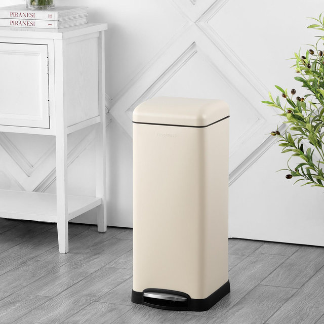 happimess Betty Retro 8-Gallon Step-Open Trash Can, Almond